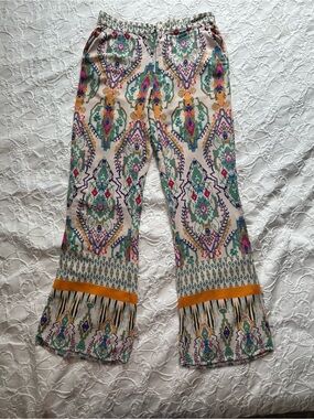 Zara Boho-Print Wide Leg Pants Flowy Trousers Pants